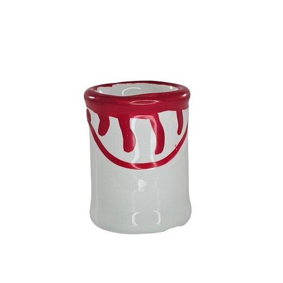 Ceramic Shot Glass With Red Drip Design Toothpick Holder Paint Spilled Design - Picture 1 of 6